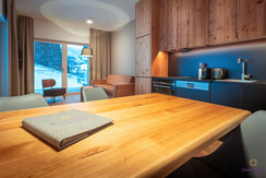 Spacious living room with kitchen