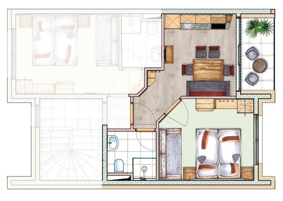 Flat plan apartment 2-3 persons