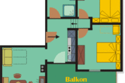 Grundriss Appartement mit 2 Schlafzimmer