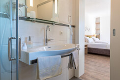 Shower with comfortable entry