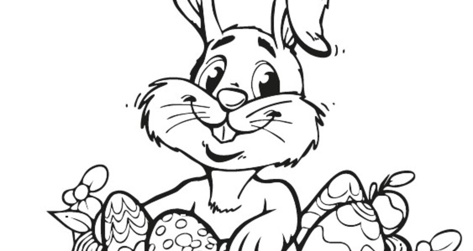 Colouring page of a rabbit in an Easter basket with eggs | © Planai